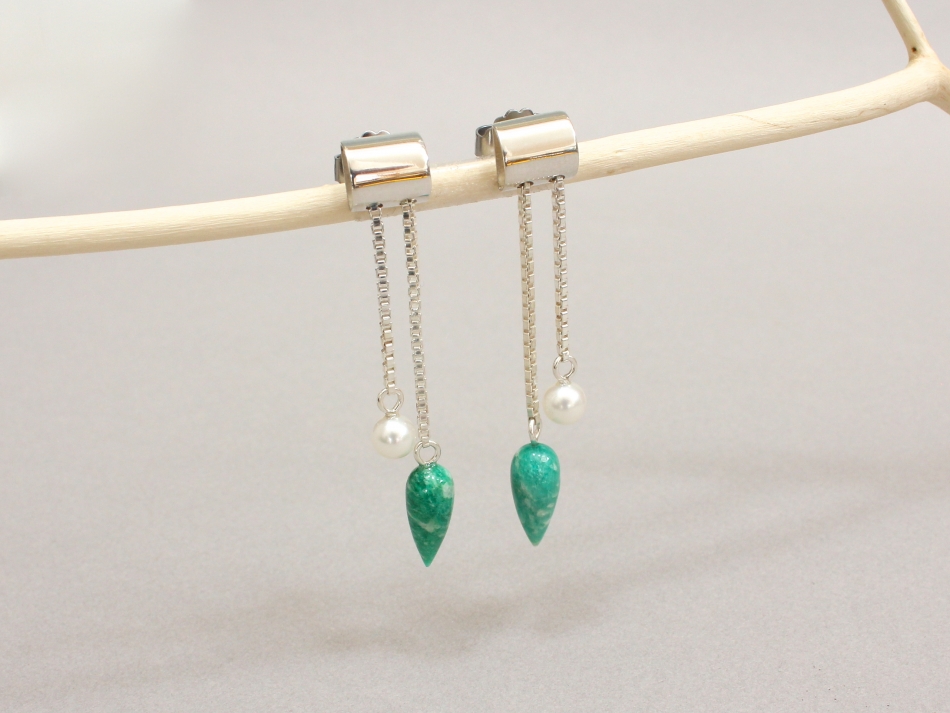 Cylinder Top Earrings with Amazonite and Pearls img_2018.jpg