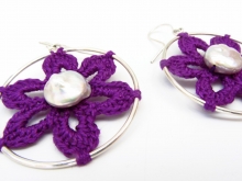 Purple Flower Earrings, close up