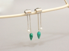 Cylinder Top Earrings with Amazonite and Pearls