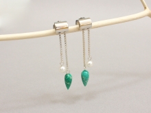 Cylinder Top Earrings with Amazonite and Pearls Cylinder Top Earrings with Amazonite and Pearls