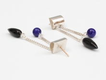 Cylinder Top Earrings with Black Onyx and Lapis Lazuli