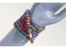 Blue-multicolor cord necklace worn as bracelet