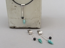 Cylinder top pendant and earrings with amazonite and black onyx 